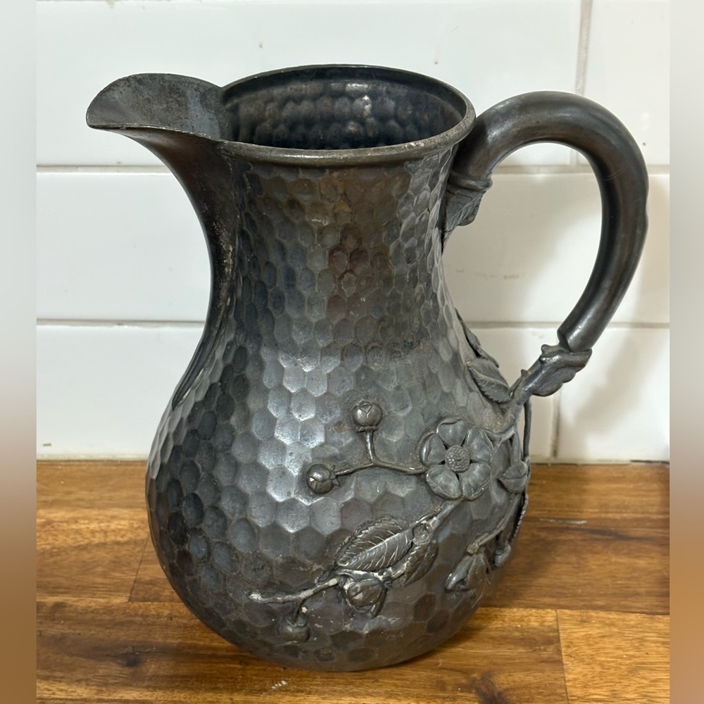 Vtg Silver Plated Hammered Pitcher